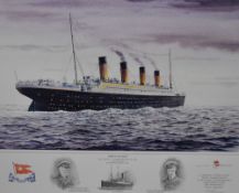 After John Edwin Wigston (British, b.1939), coloured print, 'First Sunset RMS Titanic - Wednesday