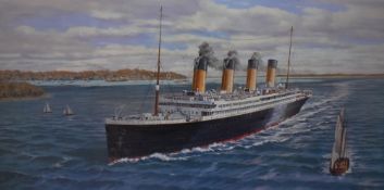 After Simon W. Fisher (20th Century, British), a coloured print, 'The Titanic off Cowes, Isle of