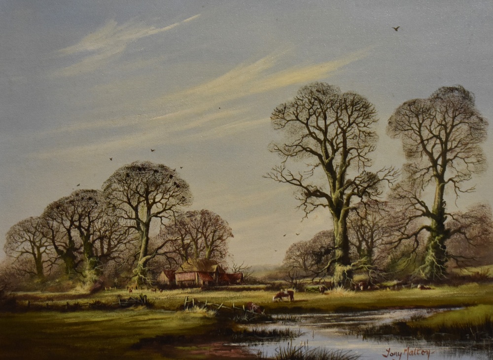 Tony Malton (20th Century, British), oil on canvas, Two countryside landscapes depicting farm