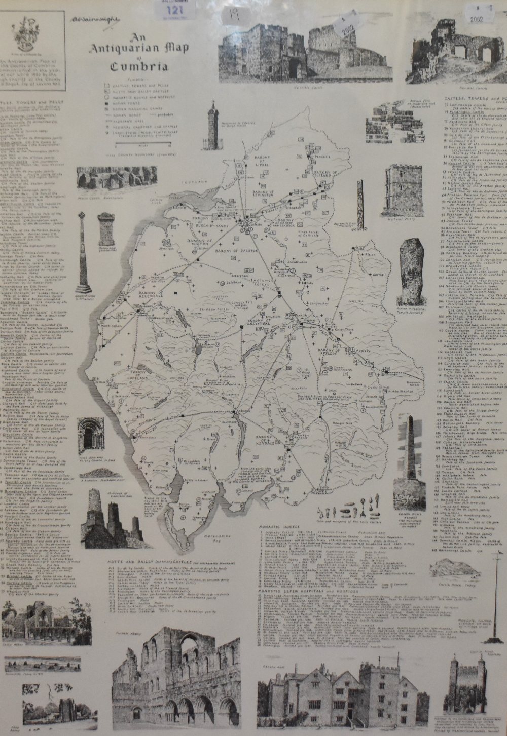 After Alfred Wainwright MBE (1907-1991), a print, 'An Antiquarian Map of Cumbria' with illustrations