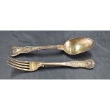 A matched early 19th century King's pattern fork and spoon, marks for London 1828 & 1832 , makers