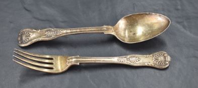 A matched early 19th century King's pattern fork and spoon, marks for London 1828 & 1832 , makers