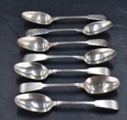 A group of five William IV silver fiddle pattern teaspoons, marks for London 1831, maker William