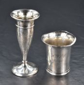 A Dutch white metal beaker, of flared cylindrical form with engraved initials HPJU 23rd Jan 1841,