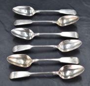 A set of six George IV silver fiddle pattern teaspoons, engraved with initials AL and with pip