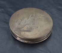 A Queen Elizabeth II silver powder compact2, of circular form with engine-turned decoration and