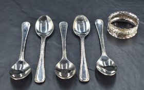 A group of five Queen Elizabeth II silver bead pattern spoons, marks for Sheffield 2005, maker RC,