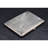 A George VI silver cigarette case, of hinged rectangular form engine-turned with Art Deco influenced