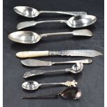 A group of mixed silver flatware and cutlery, to include Mother-of-Pearl handled butter knife,