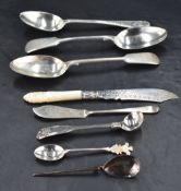 A group of mixed silver flatware and cutlery, to include Mother-of-Pearl handled butter knife,