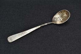 A Continental white metal spoon, the Old English type handle later engraved with 16th century