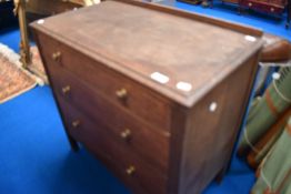 An oak ply chest of three bedroom drawers
