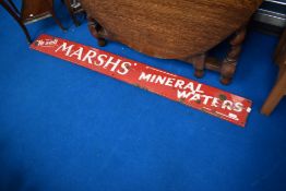 A vintage enamelled sign, Marsh's Mineral Waters, length approx. 153cm