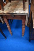 A Victorian pine drop leaf kitchen table having label for Horncastle & Grays Essex