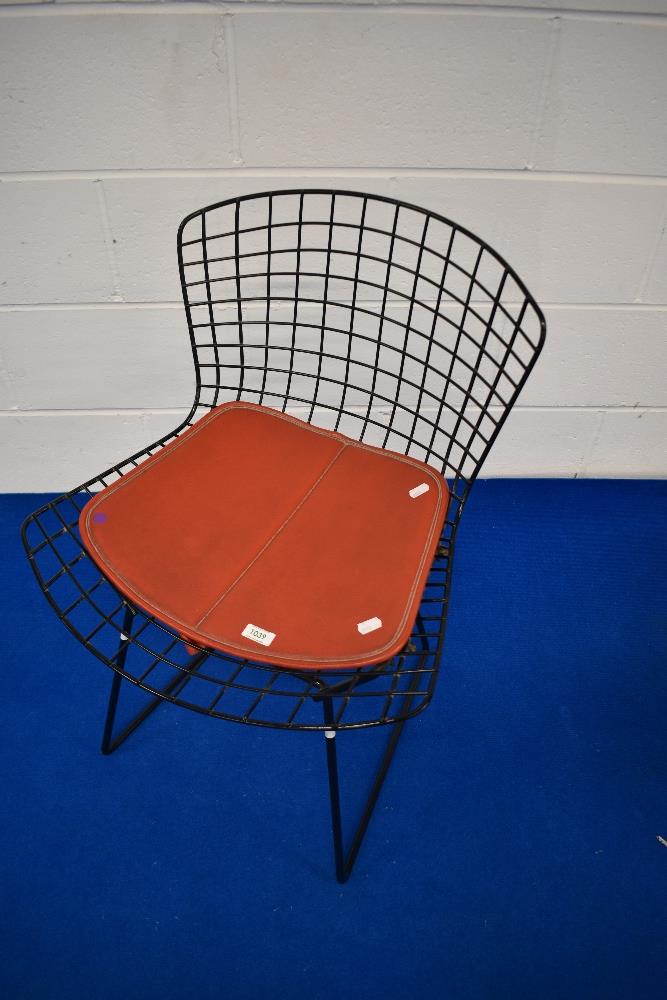 A vintage Harry Bertoia wire framed dining chair in black finish with red leather seat pad - Image 2 of 2