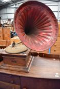 An oak cased gramophone unlabelled