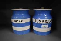 Two T G Green Cornish ware storage jars, sugar and lump sugar.