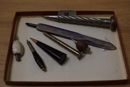 Seven novelty propelling pencils in various forms including a screw, a nut, a shell etc