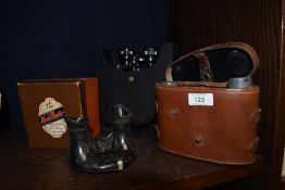 Two pairs of cased vintage binoculars, by Lumiers Paris and Mark Scheffel, plus a bakelite