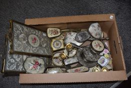 An assorted collection of early 20th Century dressing table items, with embroidered design, and