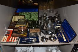 A selection of silver plated ware, to include cased cutlery sets, a cruet stand and bottles,