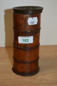 A Victorian treen four section spice tower, with tin lid, measuring 17cm tall