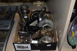 A collection of flat ware, including plated got water jug, cutlery etc.