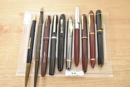 Ten fountain pens including Artus, Greeker Renault, Waterman desk pen, Onoto desk pen etc