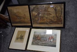 A group of five framed and glazed hunting related prints and architectural studies