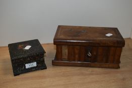 A late 19th/early 20th Century Italian olive wood jewellery box, and a smaller lacquered box, the