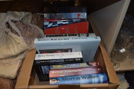 A box of books, of motor sport interest, including 'Jackie Stewart - Winning Is Not Enough', '