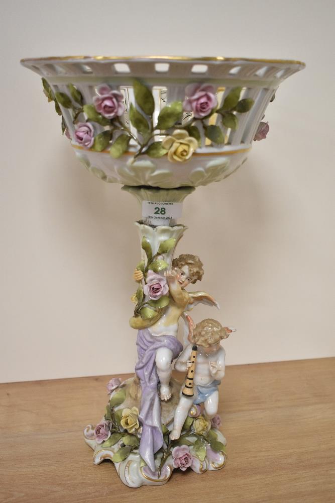 A Capodiamonte porcelain centre piece, with basket to top and cherubs to base. - Image 5 of 7