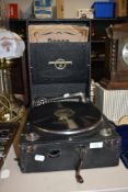 An early 20th Century Columbia Viva-Tonal Grafonola gramophone, and a small collection of vinyl,