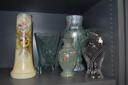 A selection of vintage glass, including Edwardian glass with hand painted pansy design.