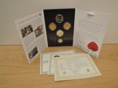 A London Mint, A War To End All Wars 2017, WWI related five proof coin set, comprising a 9ct gold