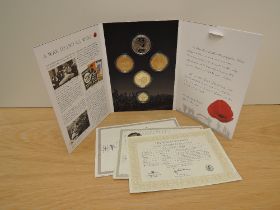 A London Mint, A War To End All Wars 2017, WWI related five proof coin set, comprising a 9ct gold