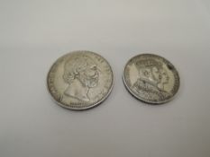 A Netherlands 1874 Silver 2 1/2 Gilder Coin along with a Prussian 1861 Silver Thaler, Coronation
