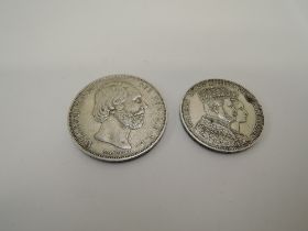 A Netherlands 1874 Silver 2 1/2 Gilder Coin along with a Prussian 1861 Silver Thaler, Coronation