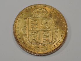 A Queen Victoria 1887 Gold Half Sovereign, Shield Back, Jubilee Head, Royal Mint, appears in very