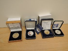 Four Modern Silver Proof Coins, Royal Mint 2001 Britannia 1 of 15000, London Mint 2006 gold plated