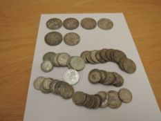 A collection of GB Silver Coins, all pre 1947 and post 1920, Florins, Shillings and Sixpences, total
