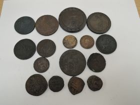 A collection of GB Copper /bronze Coins and Tokens, five Roman Coins, 1797 Cartwheel Two Pence, 1797