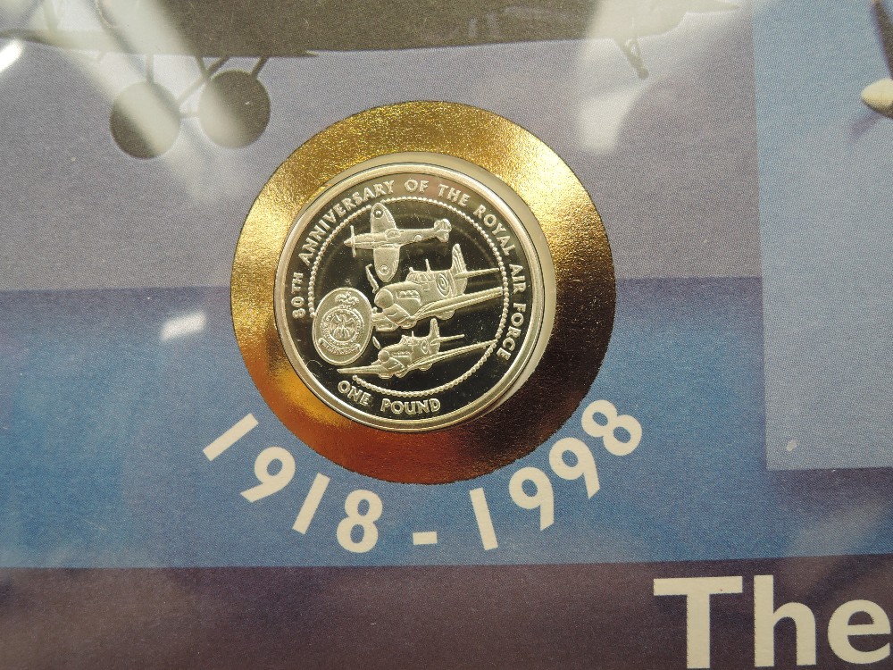 GB 1998 THE HISTORY OF THE RAF COVER WITH DUXFORD HANDSTAMP + £1 SILVER PROOF COIN ENCAPSULATED - Image 2 of 2