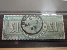 GB 1891 QUEEN VICTORIA, £1 GREEN WITH BELFAST CDS TO MIDDLE A fine example of this Queen Victoria £1