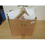 WORLD STAMPS IN BOX, PACKETS, STOCKBOOKS, ALBUM, LEAVES & A LOT MORE Box with wide of world stamps