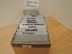 BOX OF APX 400 OLD POSTCARDS, ASSORTED SUBJECTS, MILITARY, WWI SILKS, RAILWAYS ETC Box with in the