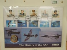 GB 1998 THE HISTORY OF THE RAF COVER WITH DUXFORD HANDSTAMP + £1 SILVER PROOF COIN ENCAPSULATED