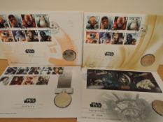 GB 2015/17 COLLECTION OF 4 STAR WARS MEDALLIC COVERS c-3PO, BATTLES ETC Range of 4 Medallic Star