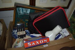 An eclectic mix of items including a set of interior car tools in soft case, a BMW bag, a golf