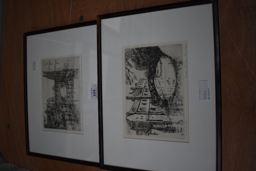 After Mabel Oliver Rae (19th/20th Century), two monochrome etchings, 'Queen's Bridge,